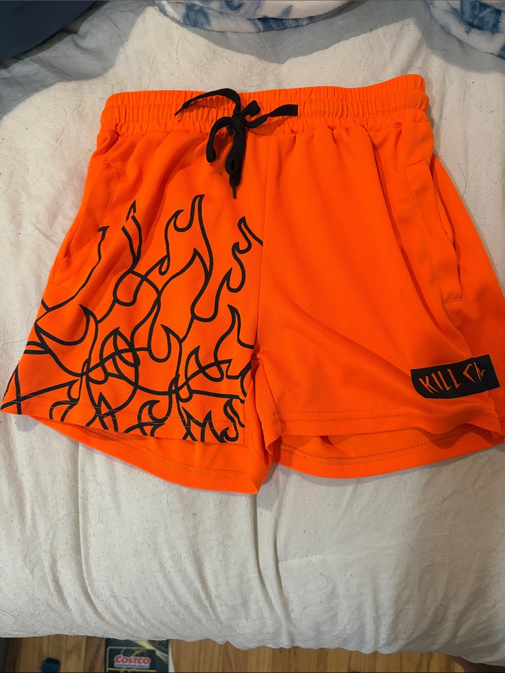 Kill Crew Neon Orange Flame Mesh Athletic Shorts